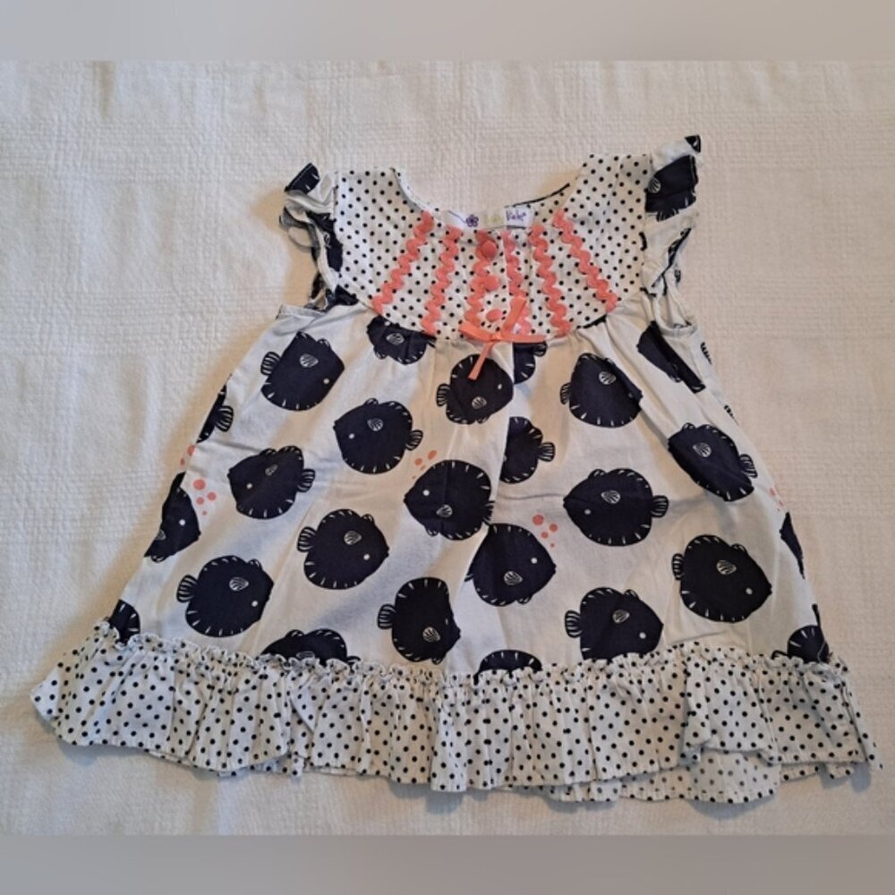 Shrinking Violet girls size 24 months swimming fish design dress 3 button VGUC